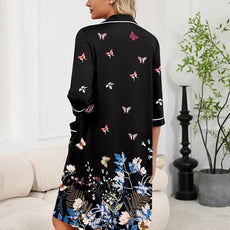 Ekouaer Zipper Robes for Women 3/4 Sleeve Housecoats Knee Length Bathrobe Lightweight Nightgown with Pockets S-3XL