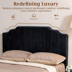 Twin Headboard Only - Black Velvet Upholstered Headboard for College Dorm, No Assembly Required, Pure Sponge Design, Place Between Bed & Wall, Vertical Stripe with Stepped Crown Top Edge