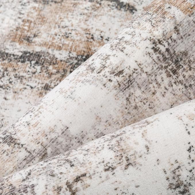 4x6 Washable Area Rug Brown Grey Abstract Entryway Office Throw Rug Neutral Modern Non Slip Soft Low Pile Indoor Carpet for Living Room Bedroom Kitchen Entrance