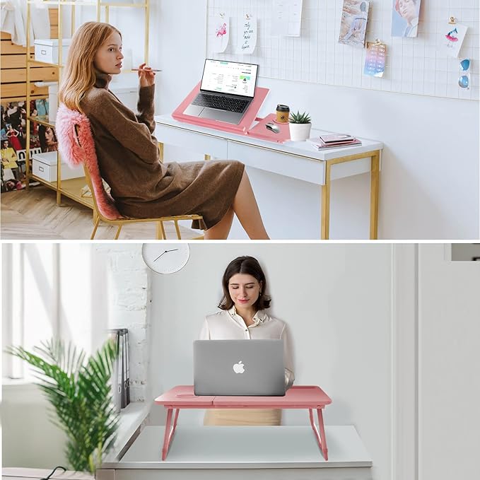 Laptop Desk for Bed Couch, Portable Lap Desk for Laptops, Bed Table for Laptops, Foldable Laptop Stand for Beds, Bed Desk for Writing (Candy Pink)