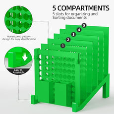 File Organizer for Desk with Storage Box & Hook, Inclined Desk File Organizer with 5-Section Vertical File Holder suitable for Home Office Document Organization(Dark Green01)