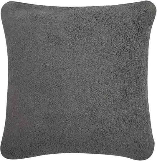Reafort Ultra Soft Sherpa Euro Sham Pillow Case 26"x26" Replacement with Zipper Closure (Charcoal Grey, 26"x26" Euro Sham)