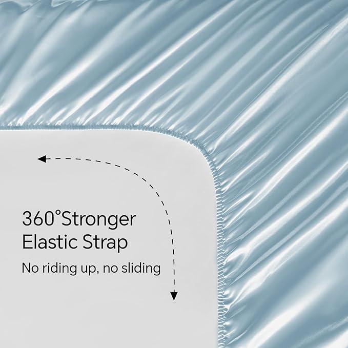 BEDELITE California King Sheets Set, Luxury Soft Light Blue Satin Sheets for Hair and Skin, Similar to Silk Bed Sheets Set 4 Pieces with 1 Deep Pocket Fitted Sheet, 1 Flat Sheet, and 2 Pillowcases