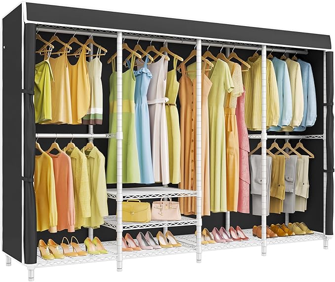 VIPEK V40C Plus Large Covered Clothes Rack for Hanging Clothes, Heavy Duty Clothing Rack Portable Wardrobe Closet White Metal Closet Rack with Black Oxford Fabric Cover, Max Load 1300lbs