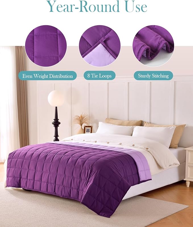 Topblan Weighted Blanket Queen Size 15lbs, Cozy Cooling Weighted Blanket for Adults, Breathable Heavy Microfiber with Glass Beads Warm Blanket for Bed Sofa All Season, 60 x 80 inches, Purple