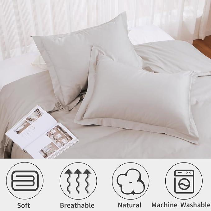 Twin/Twin-XL Duvet Cover Set 100% Egyptian Cotton, Included 1 Duvet Cover (No Insert) with 1 Pillowsham, 400 Thread Count Super Soft Comforter Cover with Corner Ties(68x90 Inches, Light Beige)