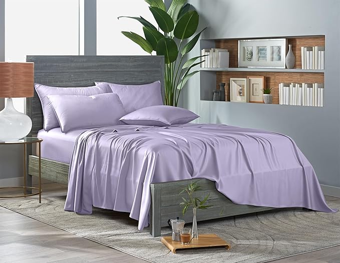 Pure Bamboo California King Sheets, Genuine 100% Organic Viscose Derived from Bamboo Bed Sheet Set, Soft & Cooling, Double Stitching, 2 Year Quality Promise (California King, Lavender)