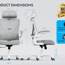 Ergonomic Office Chair - Computer Desk Chairs Comfy, Mesh High-Back Gaming Chair with Adjustable Lumbar Support, Executive Task Chair for Adults, Comfortable for Long Hours (Grey Silver)