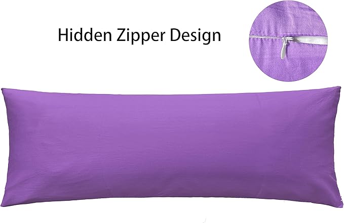 iMaylex Soft 100% Egyptian Cotton Zipper Pillow Case, Cozy and Lightweight Pillowcase, Easy Care, Purple, Body, 20" x 54"