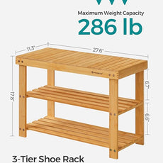 SONGMICS Shoe Rack Bench, 3-Tier Bamboo Shoe Storage Organizer, Entryway Bench, Holds Up to 286 lb, 11.3 x 27.6 x 17.8 Inches, for Entryway Bathroom Bedroom, Natural ULBS04N