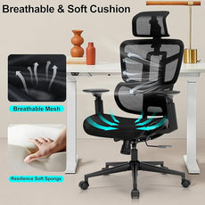 Ergonomic Office Chair, Desk Chair with Adjustable Height, Lumbar Support, High Back Mesh Computer Chairs with Flip up Armrests, Task Chairs for Home, Bedroom, Study, Dorm, Student, Adults Men Women