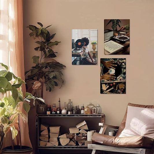 Black Girl Wall Art Set of 3, African American Wall Canvas Decor Paintings,boho Trendy Black Woman Posters Prints Pictures for Bathroom Bedroom Living Room Home Decor Framed 16x24 Inch Framed