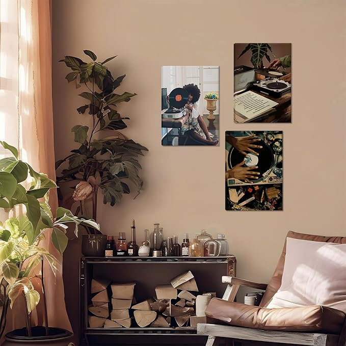 Black Girl Wall Art Set of 3, African American Wall Canvas Decor Paintings,boho Trendy Black Woman Posters Prints Pictures for Bathroom Bedroom Living Room Home Decor Framed 12x16 Inch Framed