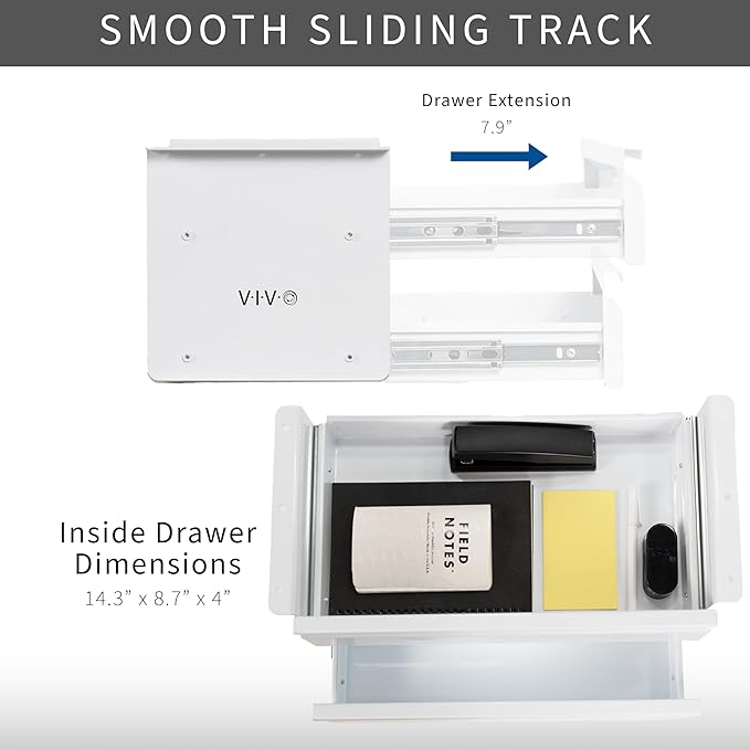 VIVO 16 inch Slide Out Dual Tier Desk Drawer, Under Desk 2 Layer Storage, White, DESK-DR02W