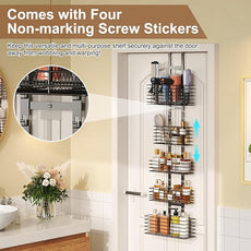 5-Tier Over The Door Organizer Bathroom - Hair Dryer Holder - Hair Tool Organizer Adjustable Height, DIY Bathroom Storage Shelf Wall Mounted for Flat/Curling Irons, Straighteners, Skincare