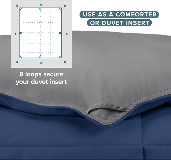 Bare Home Oversized Queen Comforter - Reversible Colors - Goose Down Alternative - Ultra-Soft - Premium 1800 Series - All Season Warmth - Bedding Comforter (Oversized Queen, Dark Blue/Grey)