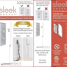 Sleek Socket Original & Patented Ultra-Thin Outlet Concealer with Cord Concealer Kit, Flat Extension Cord with Multi Outlets Power Strip, Ideal for Home Improvement, Hide Bulky and Messy Cords