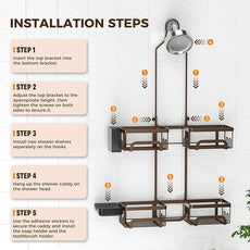 REINHARDT Shower Caddy Hanging for Handheld Showerheads Adjustable Split Shower Caddy, Rustproof Shower Organizer with Hooks for Razor Over the Head Caddy with Soap Holder Bathroom Accessories, Bronze