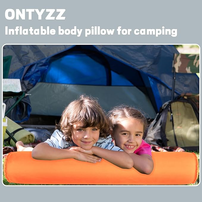 ONTYZZ Inflatable Long Body Pillow, Long Pillow for Bed, Oval Bolster Pillow for Good Sleeping and Back/Neck Support, 1pcs Orange