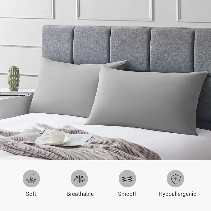 Avolare 2 Pack Cooling Pillow Cases, Arc-Chill Q-max>0.5 Stretch Cooling Pillowcases for Hair Skin and Hot Sleepers, Soft Silky Summer Pillow Cover with Zipper for Standard & Queen Size Pillows - Gray