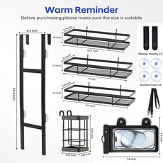 Over the Door Shower Caddy Hanging, Rustproof Shower Shelves with Waterproof Phone Pouch, 3-Tier Adjustable Bathroom Organizers and Storage, No Drilling Shower Shelf, Black Shampoo Soap Holder