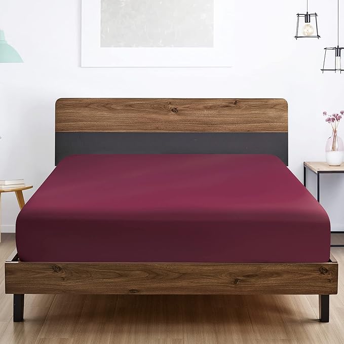 FreshCulture Twin XL Fitted Sheet Only - Hotel Quality Fitted Sheet Twin XL Size - Ultra Soft & Breathable - Brushed Microfiber - Deep Pocket - Cooling Fitted Sheets for Twin XL Size Bed (Burgundy)