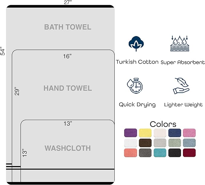 Hawmam Linen Purple 6 Piece Bath Towels Set for Bathroom Original Turkish Cotton Soft, Absorbent and Premium 2 Bath Towels, 2 Hand Towels, 2 Washcloths