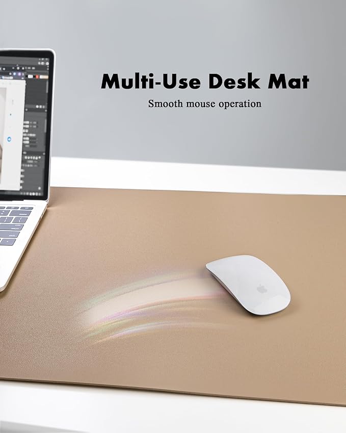 YSAGi Double-Sided Desk Pad, Leather Desk Mat, Eco Cork Desk Pad Protector, Large Mouse Pad for Desk, Waterproof Desk Blotter Pad, Writing Pad for Office/Home(23.6"x13.7",Apricot)