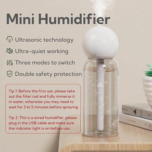 Portable Small Humidifier Dual Nozzle - Large Cool Mist Humidifiers Double Spray Ports, Water Shortage Protection, Ultra-Quiet, Mini Humidifier for Bedroom Plants Office Car Travel (P06)
