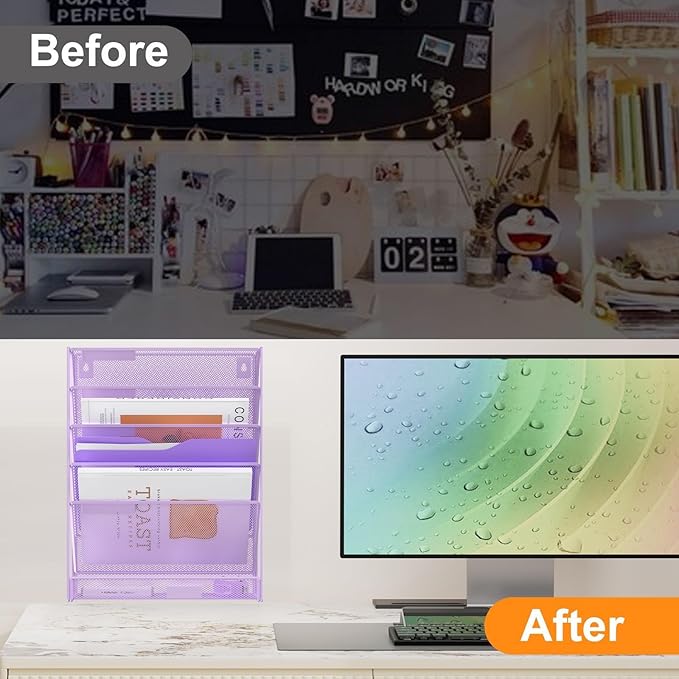 Kuntine.B Wall File Organizer (Purple, 6 Tier)