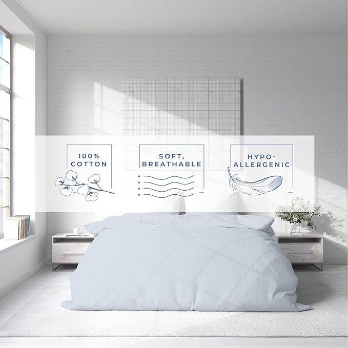 Kotton Culture 3 Pc 120" x 98" Duvet Cover Set Oversized King 100% Egyptian Cotton - 600 Thread Count Comforter Cover, Zipper Closure & Corner Ties - Fits Large King Inserts - Sky Blue