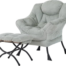 Tiita Lazy Chair with Ottoman, Modern Large Accent Lounge Armchair, Comfy Leisure Sofa Reading Chair with Footrest for Bedroom, Living Room, Dorm Rooms, Garden and Courtyard, Plush Green