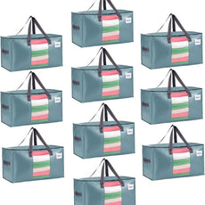 VENO 10 Pack Moving Bags, Christmas Storage Bins, Moving Boxes Alternative, Comforter and Blanket Storage Bags, College Dorm Packing Supplies, Foldable Heavy-Duty Tote (Shiny Light Blue, 10 Pack)