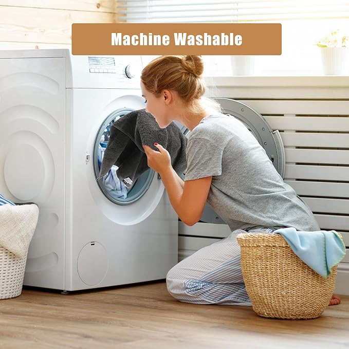 SEMAXE 18-Pack Bath Towel Set Include 6 Bath Towels, 6 Hand Towels, 6 Wash Cloths, 100% Cotton Bathroom Towels with Hanging Loops and Nano-Bio Lifecycle Labels, Soft and Absorbent Towel, Grey