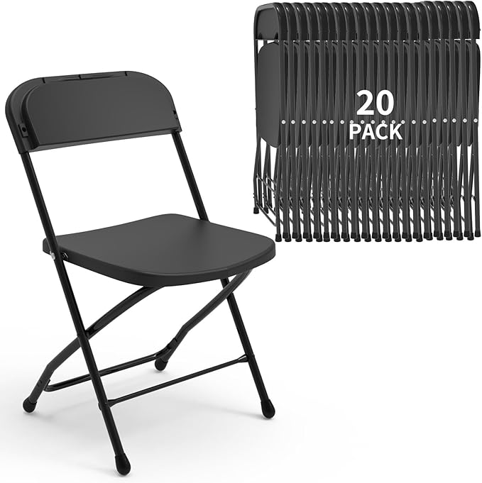 SHGJ&SOFT Folding Chairs, 350LBS Capacity Sturdy Metal Steel Frame Dining Chairs, Heavy Duty Plastic Commercial Seating for Indoor, Outdoor, Party, Wedding, Patio, Office, Picnic (Black, 20-Pack)