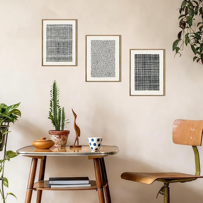BINCUE Abstract Geometric Line Wall Art Minimalist Artwork Modern Neutral Wall Decor for Living Room Bedroom Office Bathroom 12" Lx16 W Set of 3