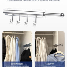 12 inch Valet Rod for Closets Pull Out Closet Valet Rod Slide Out With 4 Hooks Silver Pull Out Clothes Hanger