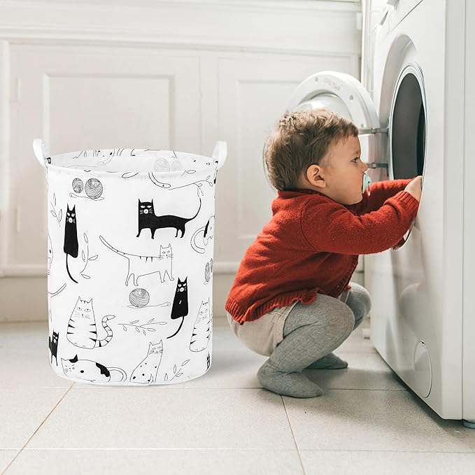 Foldable Baby Laundry Basket Hamper for Nursery Girl Boy kids Clothes laundry hamper basket Portable Tall Collapsible Cute Laundry Basket Organizer, Nursery Storage Basket with Handles (Animal Cats)