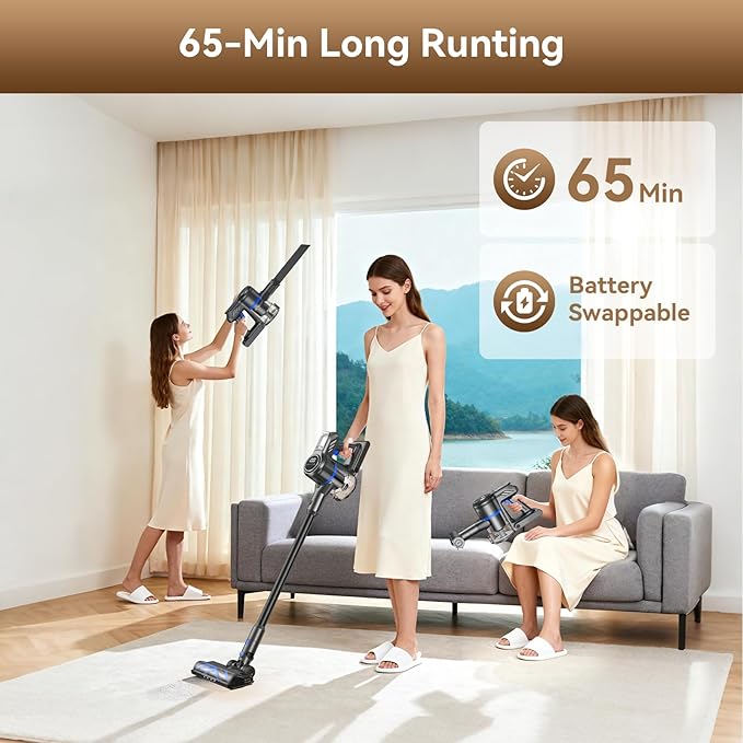 DREAME J30-W Cordless Vacuum Cleaner with LED Headlights, 450W Powerful Suction, 65-Min Runtime, Detachable Battery, One-Touch Emptying, Stick Vacuum Cleaner for Pet Hair, Carpet & Hard Floor