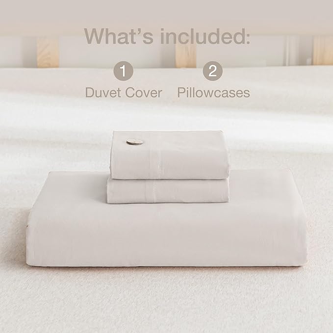 JELLYMONI Cotton Duvet Cover Twin XL Size - Beige Comforter Cover with Button 100% Washed Cotton 2PCS Breathable Soft Solid Bedding Set Duvet Cover 66×92in & 1 Pillowcase (NO Comforter)