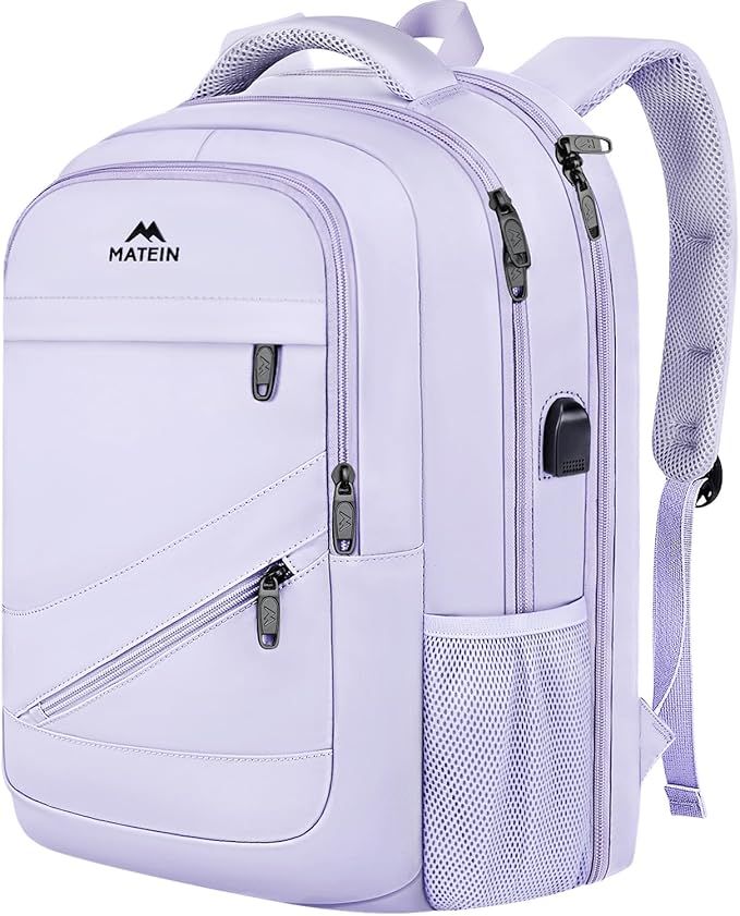 MATEIN Extra Large Laptop Backpack for Women, 50 L TSA Carry On with Multiple Organized Pockets, Anti Theft Water Resistant Travel Laptop Backpack Fits 18.4 In Computer, Light Purple