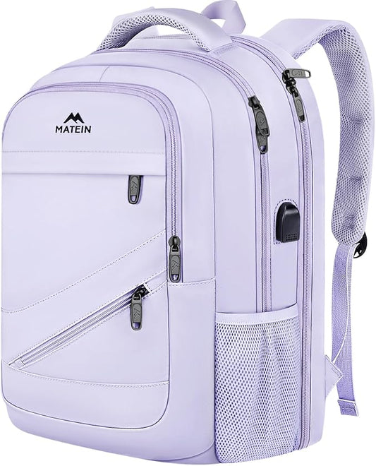 MATEIN Extra Large Laptop Backpack for Women, 50 L TSA Carry On with Multiple Organized Pockets, Anti Theft Water Resistant Travel Laptop Backpack Fits 18.4 In Computer, Light Purple