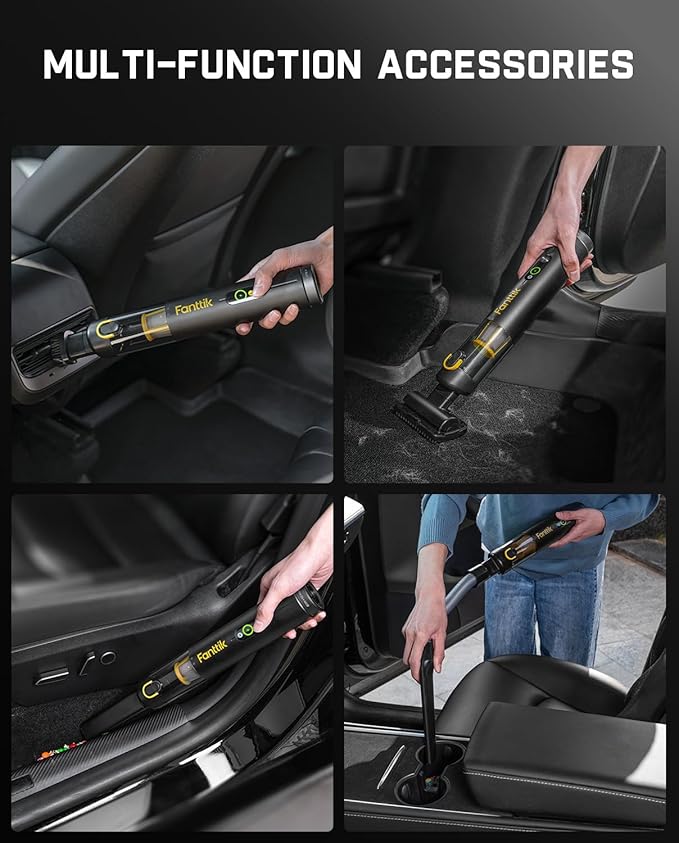 Fanttik Slim V10 APEX Cordless Car Vacuum, 4-in-1 Portable Mini Handheld Vac, 19kPa Suction Power, Upgraded Smart Digital Display, 2 Suction Modes for Small Jobs, Car, Office Desk, Keyboards (Black)