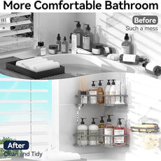 YASONIC Shower Caddy Corner, 3-Pack Adhesive Rustproof Stainless Steel Shower Shelves with Soap Holder, No Drilling Shower Organizer Corner for Dorm, Renters Bathroom, Grey