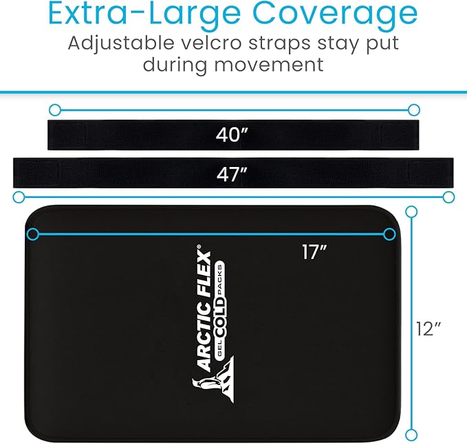 Arctic Flex Large Ice Packs for Injuries Reusable (17" x 12") Durable Gel Soft Ice Pack for Injuries Relief, Hot/Cold Therapy - Flexible Cold Packs, Adjustable for Back, Knee or Shoulder Pain Relief