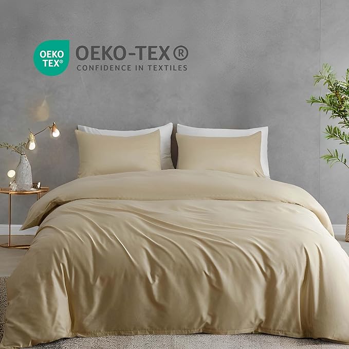 HeimenAogo Egyptian Cotton Duvet Cover King Size Sateen Weave, Silky Soft and Breathable Bedding Set with Zipper Closure, Extra-Long Staple Cotton Comforter Cover 3Pcs 104"×90", Cream