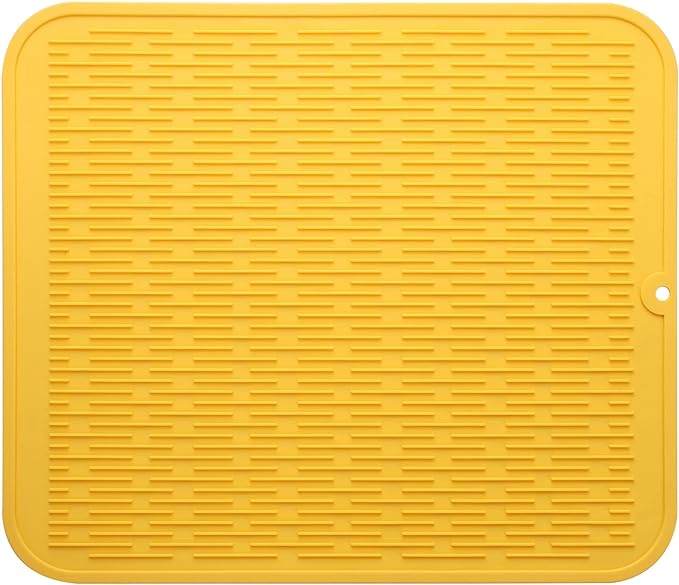 Silicone Dish Drying Mat for Multiple Usage,Easy clean,Eco-friendly,Heat-resistant Silicone Mat for Kitchen Counter or Sink,Refrigerator or Drawer Liner Yellow 2XL 24 inches x 18 inches