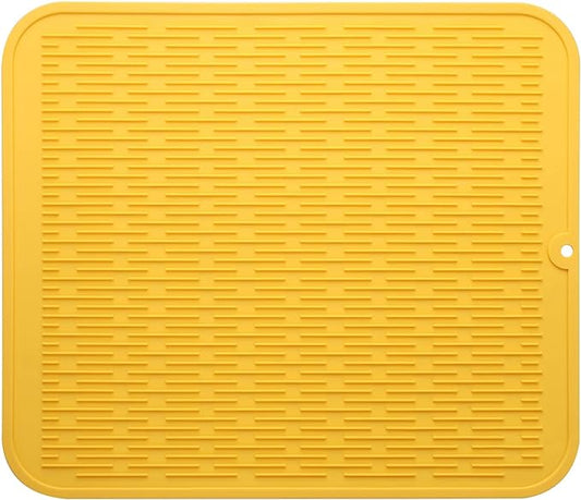 Silicone Dish Drying Mat for Multiple Usage,Easy clean,Eco-friendly,Heat-resistant Silicone Mat for Kitchen Counter or Sink,Refrigerator or Drawer Liner Yellow 2XL 24 inches x 18 inches