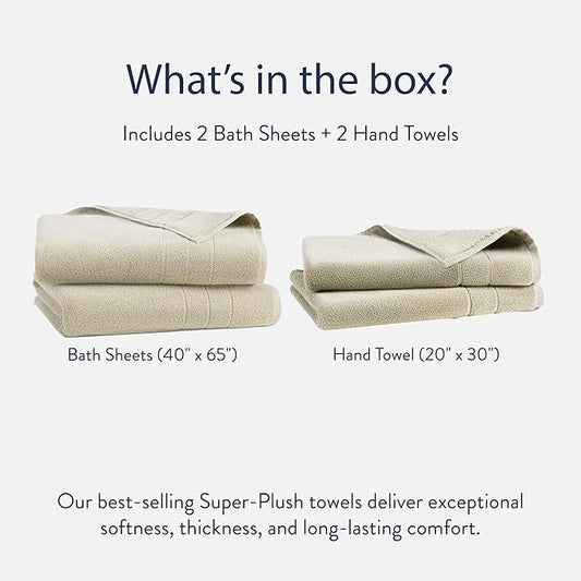 Brooklinen Super-Plush Bath Sheet and Hand Towel Set - 2 Bath Sheets 2 Hand Towels - Cotton, Highly Absorbent (Stone)