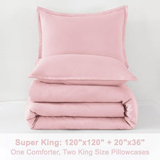 Litanika Comforter Set, Lightweight Solid Bedding Comforter Set, Fluffy Down Alternative Bed Set, Baby Pink, Super King
